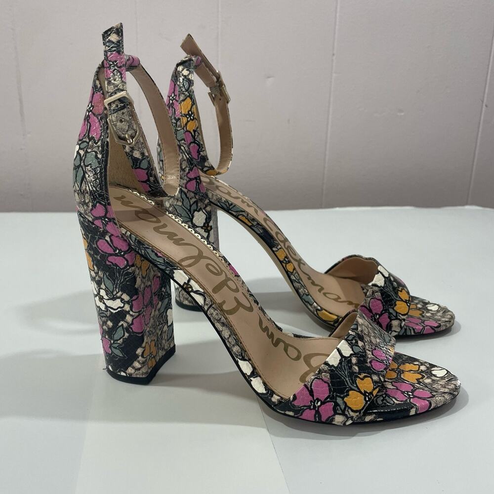 Sam Edelman Floral Block Heel Sandals in Pink, Yellow, Black